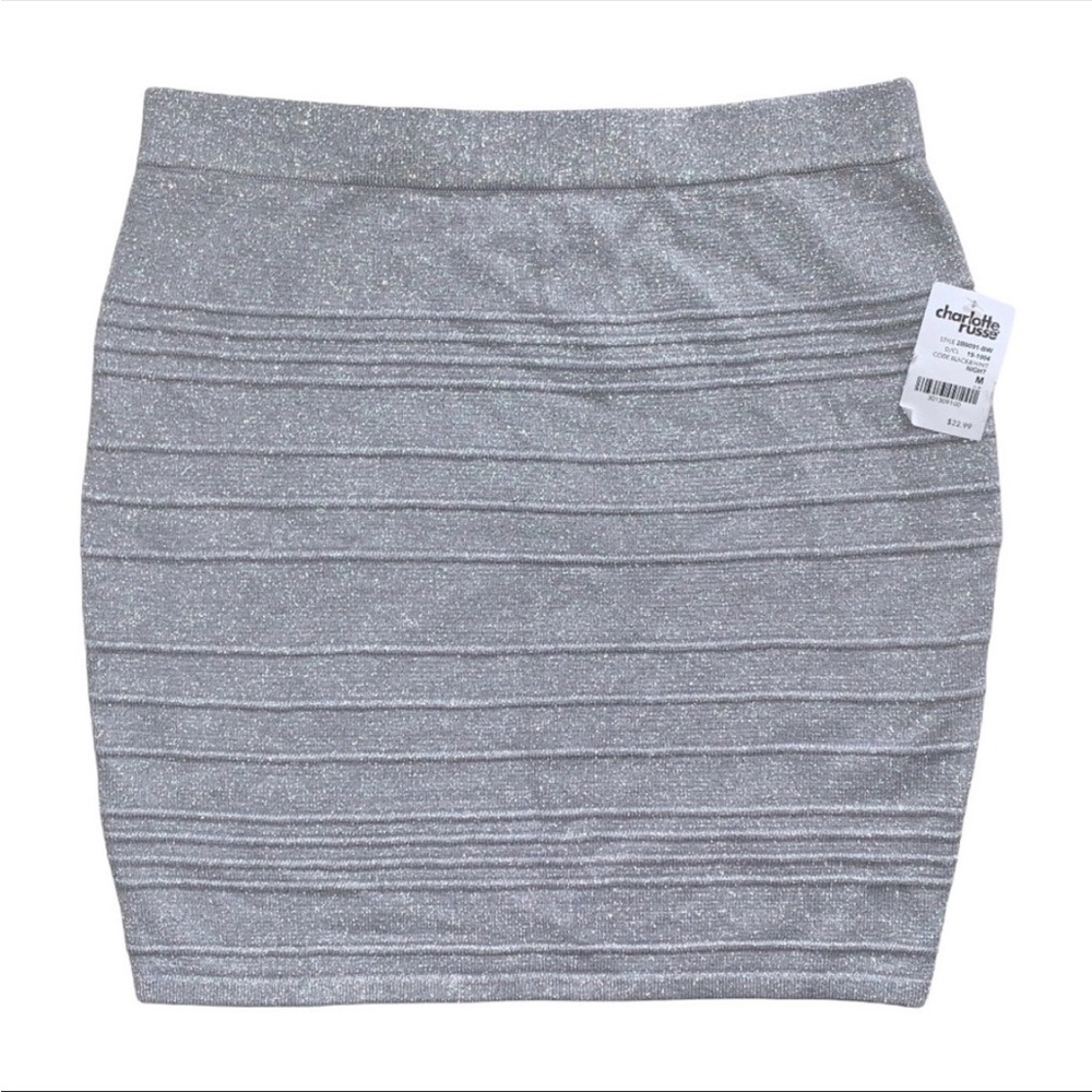 Charlotte Russe Silver Shimmer Glitter Metallic Bandage Bodycon Mini Skirt - Picture 5 of 8